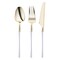 Gold with White Handle Moderno Disposable Plastic Cutlery Set (240 Guests)